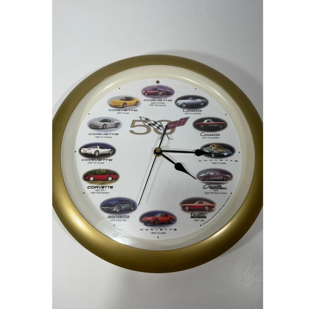 Corvette 50th Anniversary Wall Clock Mark Feldstein Gold 1953-2003 PARTS ONLY